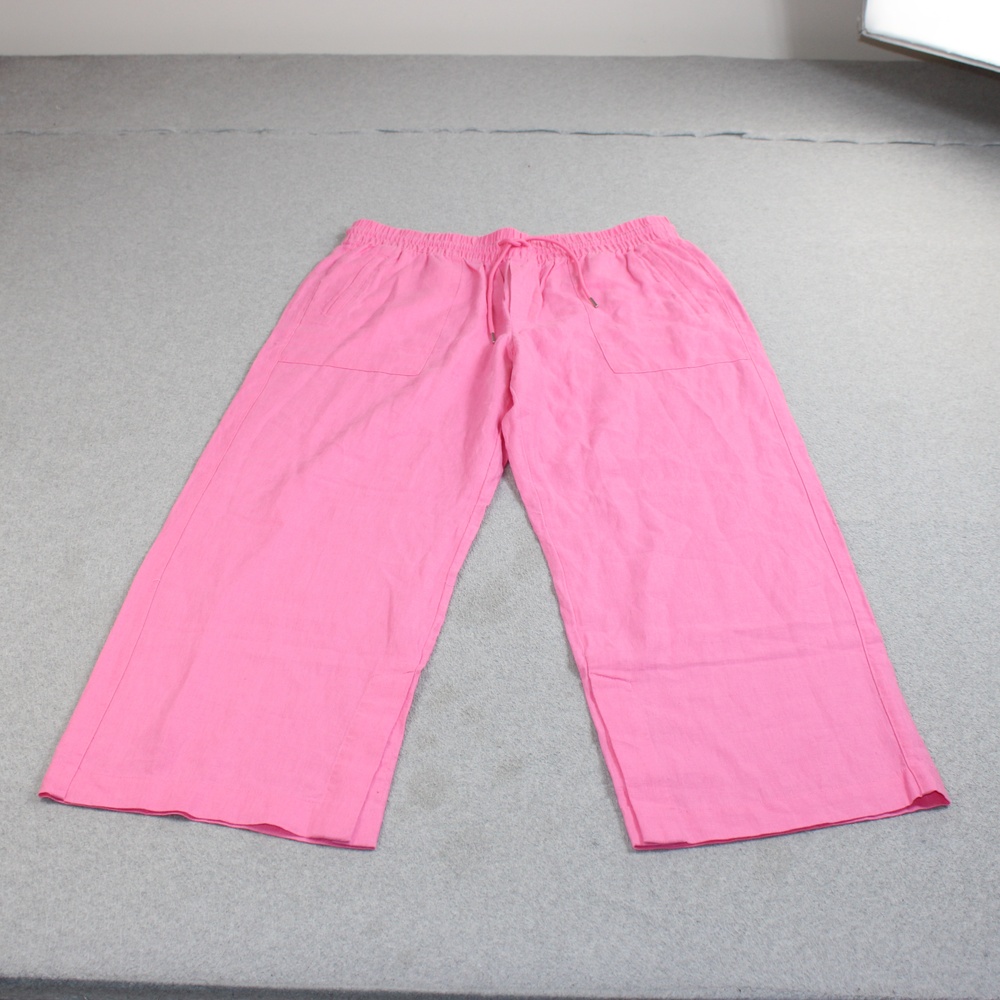 Athleta Linen Pants Women XL Pink Wide Leg Elastic Waist Drawstring Coastal Boho